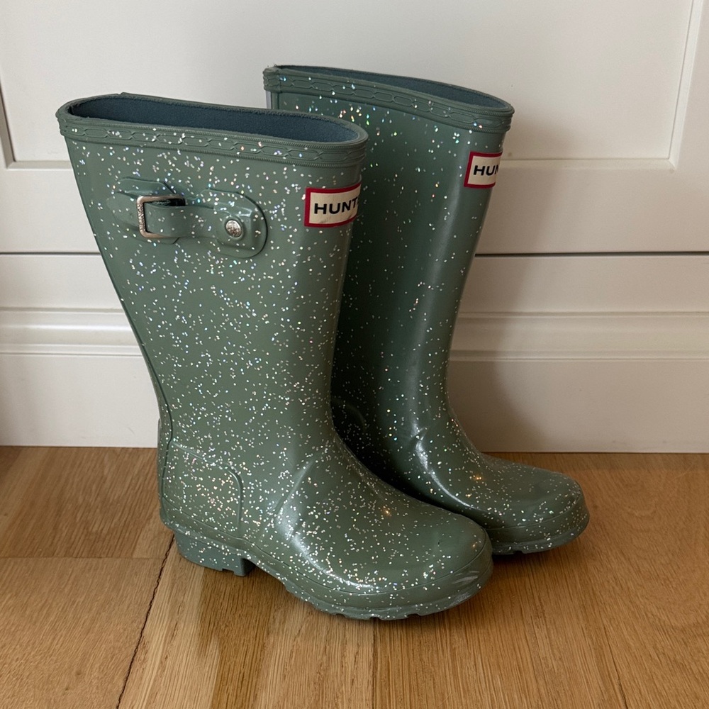 Hunter Original Glitter Green Rain Boots
